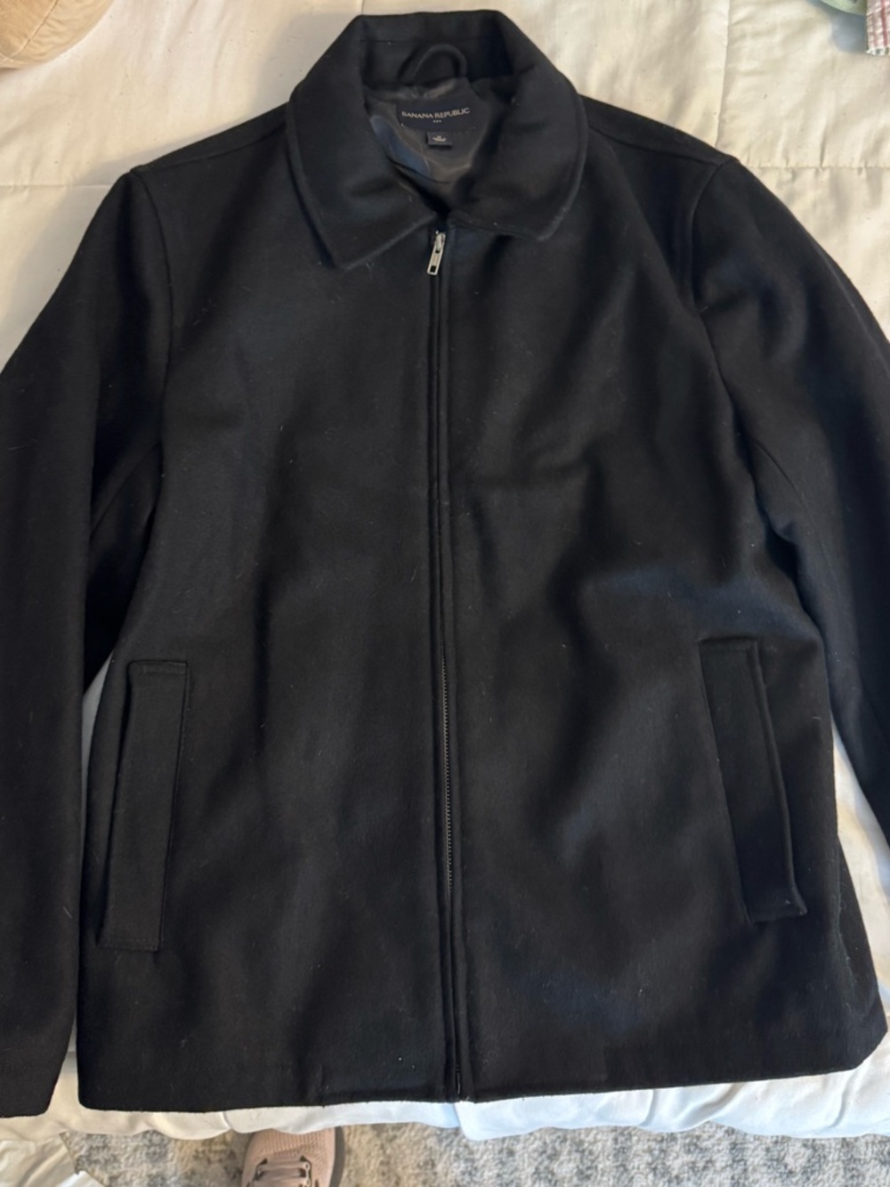 Banana Republic Black Wool Men's Pea Coat - Zip Front Medium